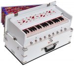 White Safri Harmonium- 3½ Octaves By Kaayna Musicals-Portable, Traveler, Baja, 9 Stops- 4 Drone, Bass/Male Reeds, Gig Bag, Tuning: 440Hz
