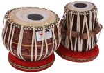 Tabla Drum Set, 2.5 Kg Red Painted Designer Brass Bayan, Beautiful Look, Sheesham Wood Dayan, Hand Made Drum Skin, Camel Leather Strap to Tune, Comes with Tuning Hammer, Gig Bag, Cushion & Cover - Image 3
