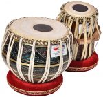 Tabla Drum Set, 3 Kg Black Painted Designer Brass Bayan, Beautiful Look, Sheesham Wood Dayan, Hand Made Drum Skin, Camel Leather Strap to Tune, Comes with Tuning Hammer, Gig Bag, Cushion & Cover