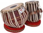 Tabla Drum Set, 2.5 Kg Red Painted Designer Brass Bayan, Beautiful Look, Sheesham Wood Dayan, Hand Made Drum Skin, Camel Leather Strap to Tune, Comes with Tuning Hammer, Gig Bag, Cushion & Cover - Image 5