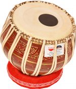 Tabla Drum Set, 2.5 Kg Red Painted Designer Brass Bayan, Beautiful Look, Sheesham Wood Dayan, Hand Made Drum Skin, Camel Leather Strap to Tune, Comes with Tuning Hammer, Gig Bag, Cushion & Cover - Image 6